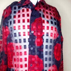 Vintage Large Sheer Red and Black Floral Blouse